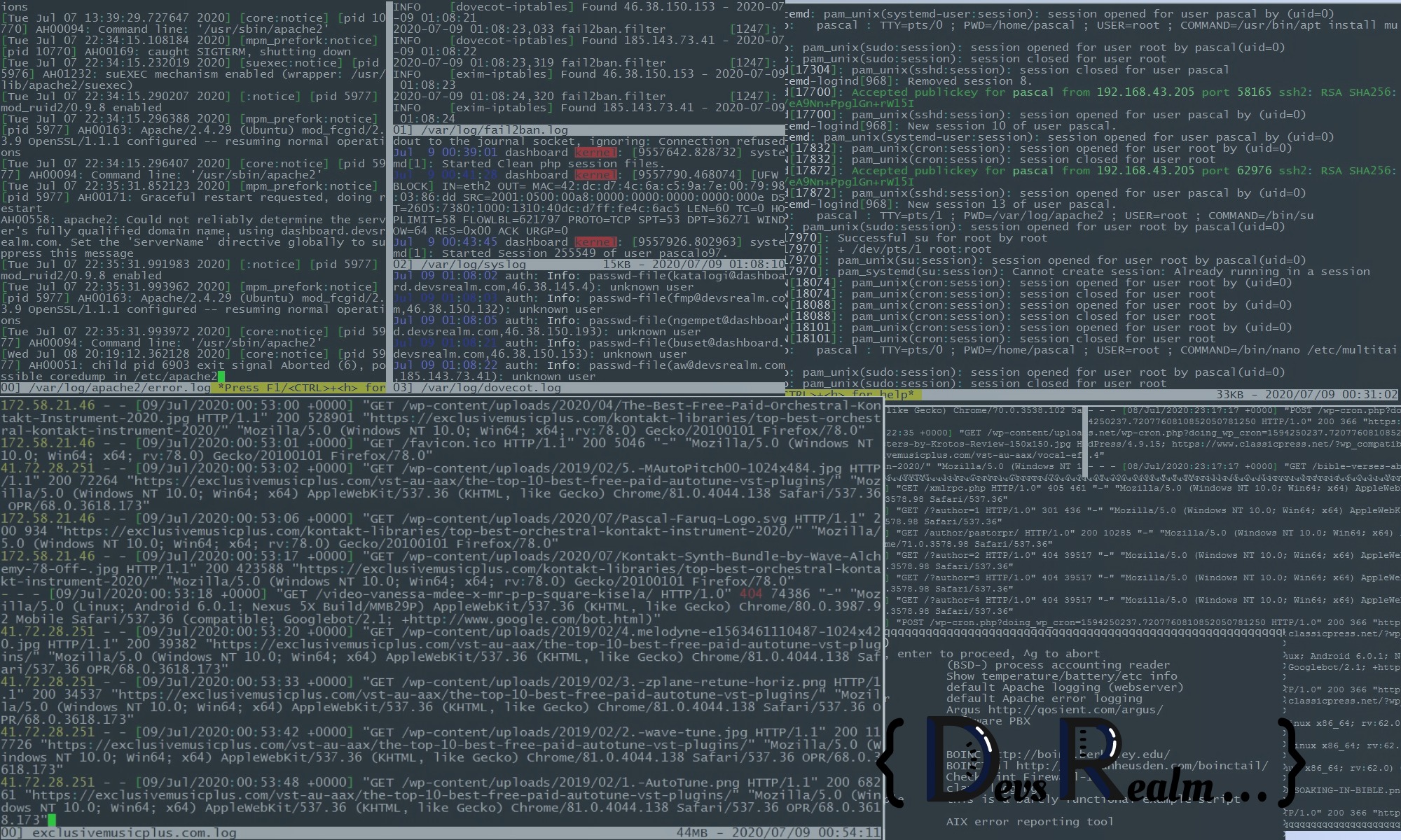 Monitoring Multiple Log Files In RealTime With MultiTail (Ubuntu)