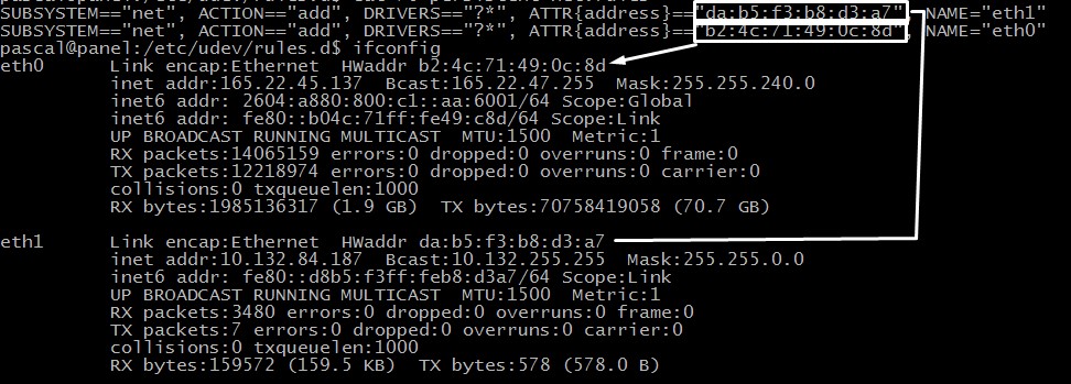 illustration of how the configuration in 70-persistent-net rules made show the info sticks