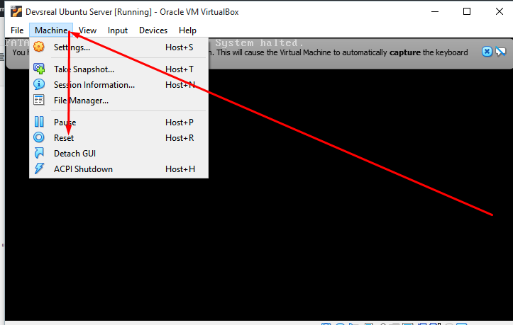 23. Machine reset VirtualBox