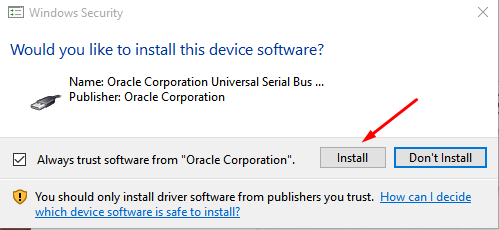 6. Install Driver When Installing VirtualBox