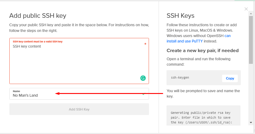 Add a public ssh key alt