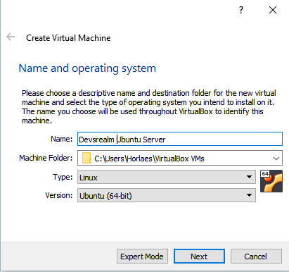 9. Name and Operating System of your virtual machine