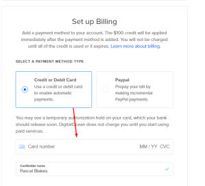 DigitalOcean credit card details