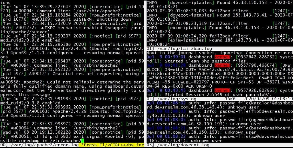 8. Show 5 logfiles while merging 2 and put them in 2 columns with only one in the left column