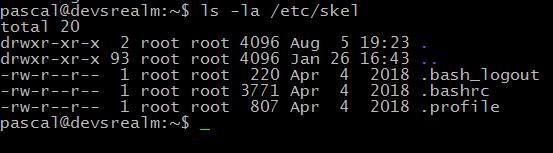 1. ls -la etc-skel