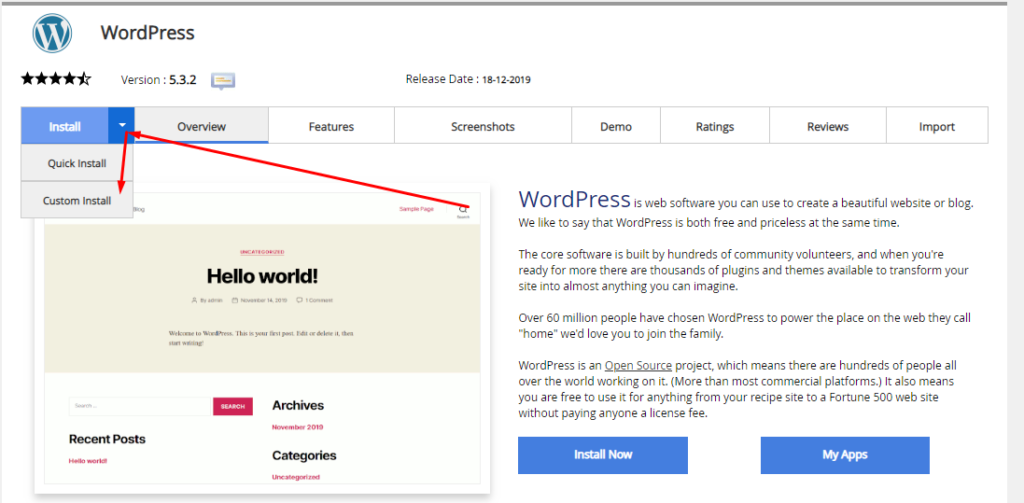 Installing WordPress In Softaculous