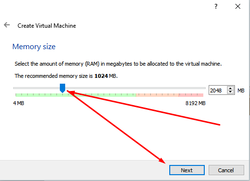 10. Choose your memory size and Click next