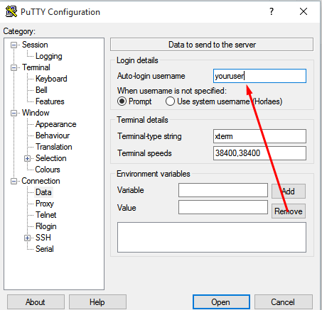 33. Putty username auto-login