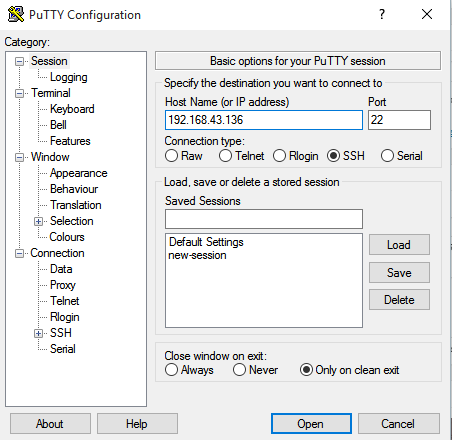 32. Input IP ADDRESS in putty field