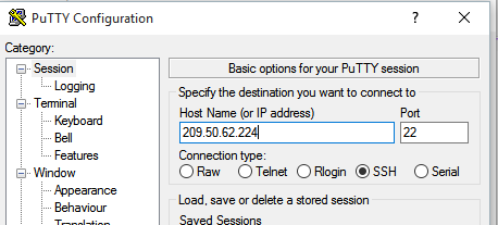 Paste IP in Putty's Field